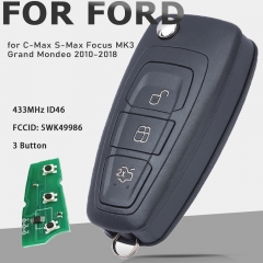434MHz ID83 Chip Remote Key Fob 3 Button for Ford C-Max S-Max Focus Grand Mondeo 2010-2014 HU101 5WK49986
