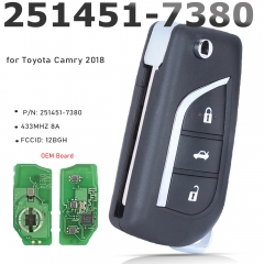 Original PCB Flip Key Remote Fob 3 Button 433/434MHZ 8A Chip for Toyota Camry 2018 P/N: 251451-7380 FCCID: 12BGH for Toyota Corolla 2018+