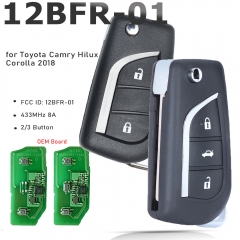 FCCID: 12BFR-01 433MHZ 8A 2B/3B Flip Remote Key Fob for Toyota Camry Hilux Corolla 2018+