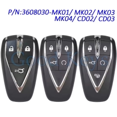 Original 3608030-CD02/CD03/MK01/MK02/MK03/MK04 Remote Key Fob for Changan UNI-T Eado Plus CS35 CS55 CS75 Plus 433MHz 4A Chip