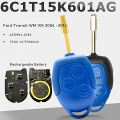 (Rechargeable Battery) 6C1T15K601AG Remote Key FOB 3 Button ASK 433MHz 4D63 Chip for Ford Transit WM VM 2006-2014 FO21