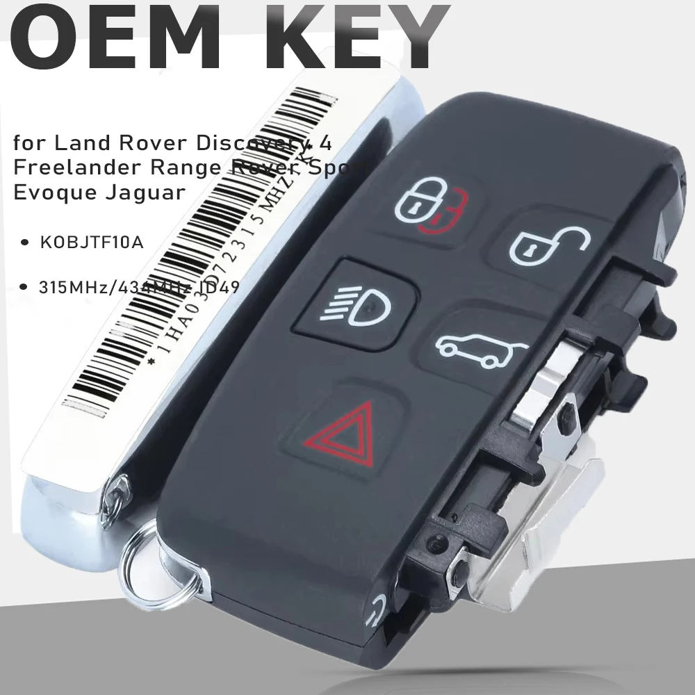 Llavero remoto inteligente de 5 botones 315MHz / 433MHz para Land Rover LR2 LR4, Range Rover Evoque Sport 2012-2017 FCCID: KOBJTF10A