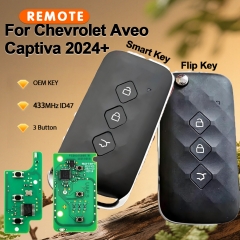 Llave inteligente/plegable original OEM con chip ID47 de 434 MHz para Chevrolet Aveo Captiva 2024+ con hoja virgen sin cortar.