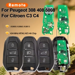 A3M05 A3M65 A3M15 Replacement Smart Remote Key FOB 434 MHz HITAG AES 4A Chip For Peugeot 308 408 5008 Citroen C3 C4