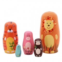 5Pcs Nesting Dolls Cute Wooden Matryoshka Cartoon Animals Russian Dolls