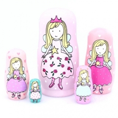 5pcs Russian Nesting Dolls Pink Angel Girls Handmade Wooden Russian Dolls Toys