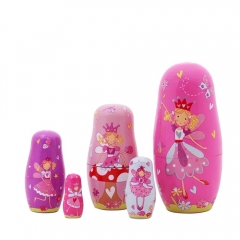 5pcs Russian Nesting Dolls Purple Angel Girls Handmade Wooden Russian Dolls Toys