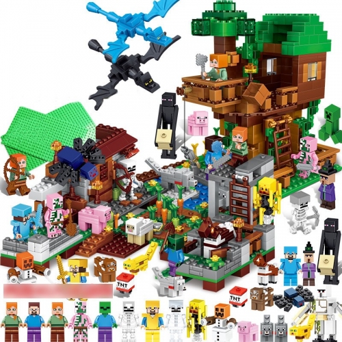 Minecraft Lego Compatible Tree Houses Farm Building Block Toys Mini Figures Set 1200Pcs in Bucket A0005