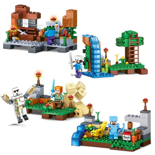 4-In-1 MineCraft Compatible Building Blocks Mini Figure Toys Jungle Scene