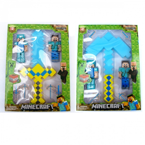 Minecraft Action Figures Plastic Figure Toys Steve Dimond Sword / Pick 7Pcs Set with Light and Sound
