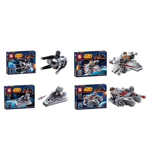 4-In-1 Star Wars TIE Interceptor / Star Destroyer / X-Wing Fighter / Millennium Falcon Compatible Building Blocks Mini Figure Toys SY205