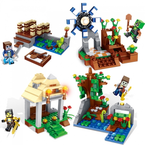 4-In-1 MineCraft Compatible Building Blocks Mini Figure Toys Windmill Scene 420 Pieces Set JX30061