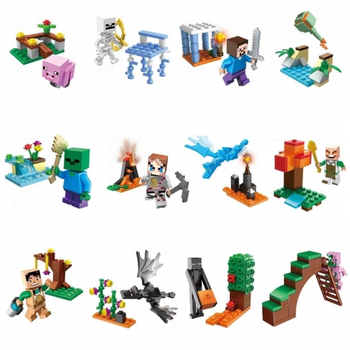 12-In-1 MineCraft Compatible Building Blocks DIY Mini Figure Toys JX1063