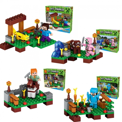 4Pcs Set MineCraft Compatible Block Mini Figure Toys Village Combination Version 33001