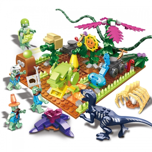 Plants Vs Zombies Lego Compatible Building Blocks Mini Figure Toys The Intrusion of Dinosaur 417Pcs JX90072