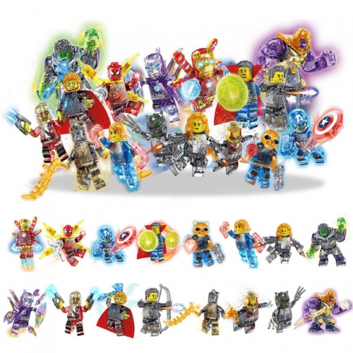 Super Heroes Iron Man Captain America Thanos Crystal Building Blocks Mini Figure Toys 16Pcs Set MG111
