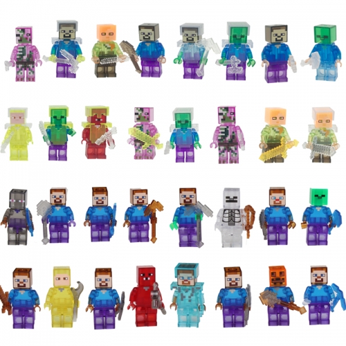 32Pcs My World Compatible Minifigures Crystal Steve Pigman Zombie Block Mini Figure Toys