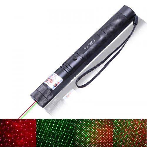 1000MW Green & Red Double Color Light Laser Pointer Pen with Starry Cap, 3 Color Modes