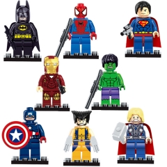 8Pcs Super Heroes Batman Superman Spider Man Building Blocks Mini Figure Toys with Base Plates DG818
