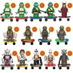 Ninja Turtles Building Blocks Mini Action Figure Toys with Skateboards 14Pcs Set