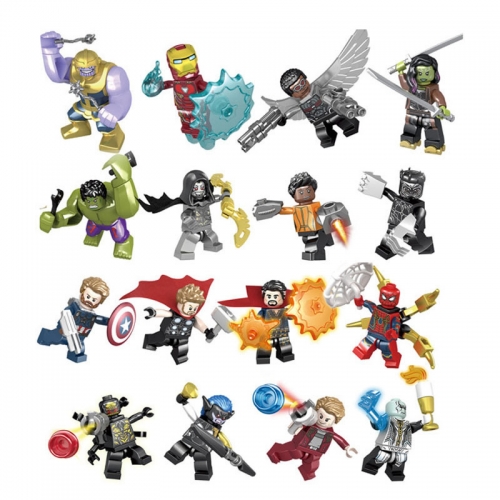 16Pcs Marvel's The Avengers Iron Man Spiderman Thanos Hulk Compatible Building Blocks Mini Figure Toys SY1060