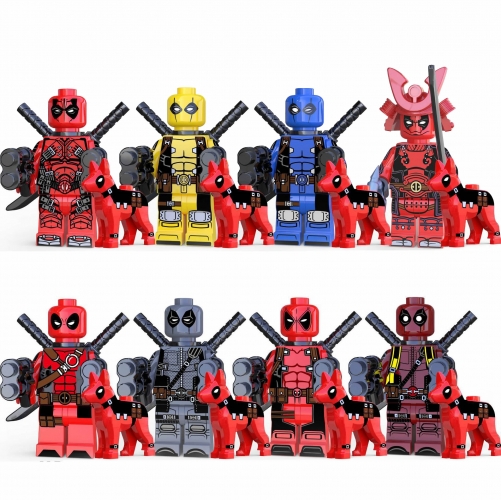 8Pcs Super Heroes Deadpool with Dogs Compatible Building Blocks Minifigures Mini Figure Toys KT1030