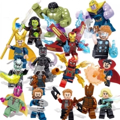 16Pcs Super Heroes Iron Man Hulk Thanos Lego Compatible Building Blocks Minifigures Toys 34044