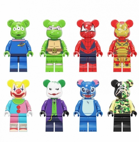 8Pcs Bearbrick Alien Spiderman Iron Man Joker Lego Compatible Building Blocks Mini Figure Toys BLX3033