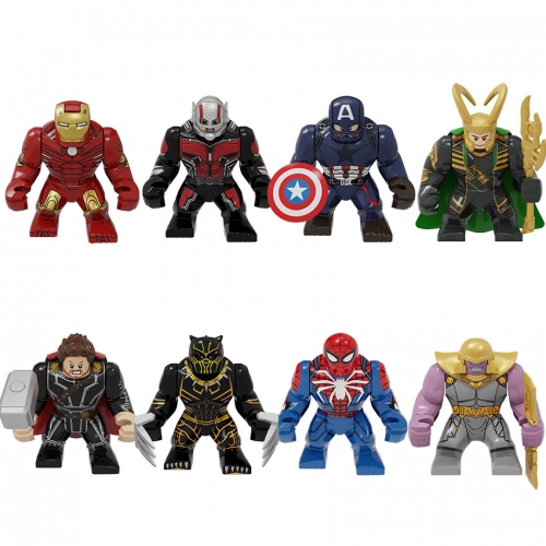 8Pcs Super Heroes Iron Man Ant Man Loki Thanos Compatible Building Blocks Mini Figure Toys Big Size 7.5cm/3Inch