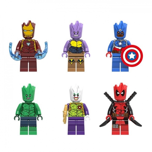 Super Heroes Groot Iron Man Thanos Lego Compatible Block Mini Figure Toys 6Pcs Set X0225
