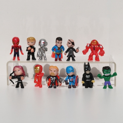 12Pcs Set Marvel's The Avengers Super Heroes Action Figures Iron Man Spider-man Hulk Superman Cake Toppers PVC Toys 1.6Inch