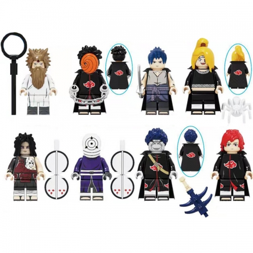 8Pcs Naruto Minifigures Deidara Uchiha Madara Hoshigaki Kisame Building Blocks Mini Figure Toys KF6118