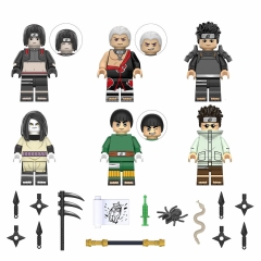 6Pcs Naruto Anime Minifigures Sai Hidan Orochimaru Rock Lee Blocks Mini Figure Toys with Weapons KDL803