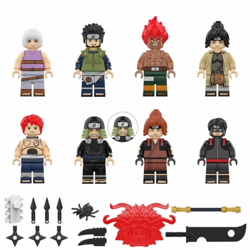 8Pcs Naruto Anime Minifigures Hohzuki Suigetsu Sarutobi Asuma Might Guy Mitarashi Anko Building Blocks Mini Figure Toys KDL811