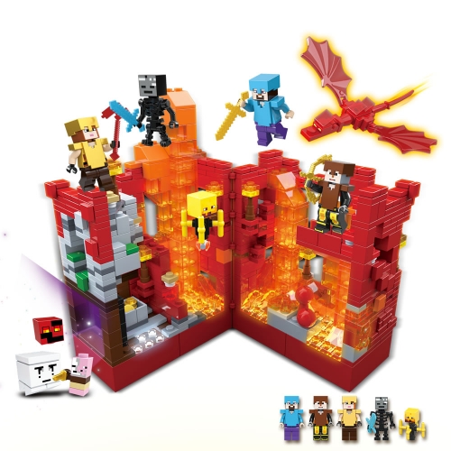 MineCraft The Lava Cave Lego Compatible Building Blocks Mini Figures Toys with LED Light 856Pcs NO.680