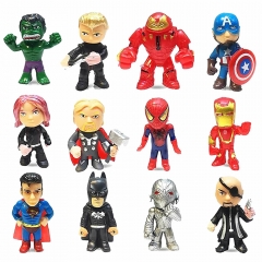 12Pcs Set Marvel's The Avengers Super Heroes Action Figures Iron Man Spider-man Hulk Superman Cake Toppers PVC Toys 1.6Inch