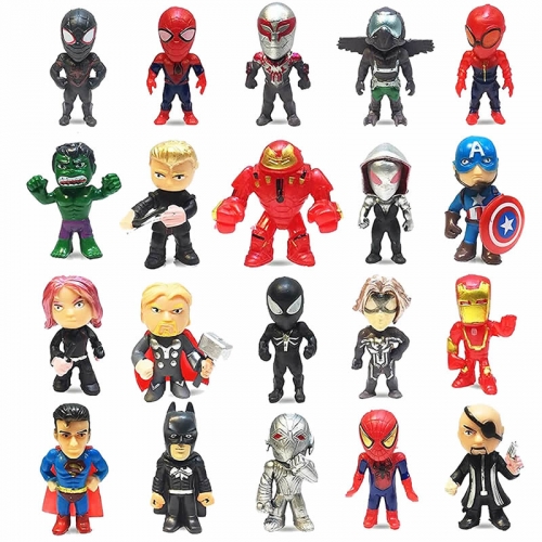 20Pcs Set Super Heroes Anime Action Figures Iron Man Spider-man Hulk Superman Batman Cake Toppers PVC Toys 1.6Inch