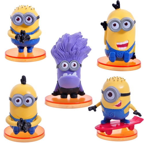 5Pcs DESPICABLE ME 2 The Minions Action Figures PVC Model Toys with Baseplates 8.5cm/3.3inch Tall