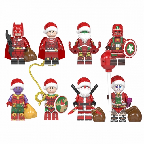 8Pcs Santa Super Heroes Minifigures Ironman Spiderman Building Blocks Mini Figures Toys Christmas Gift WM6104