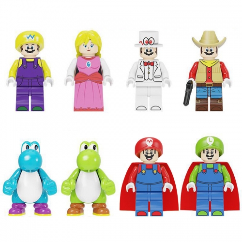 8Pcs Set Super Mario Luigi Peach Yoshi Minifigures Building Blocks Mini Figure Toys CY8001