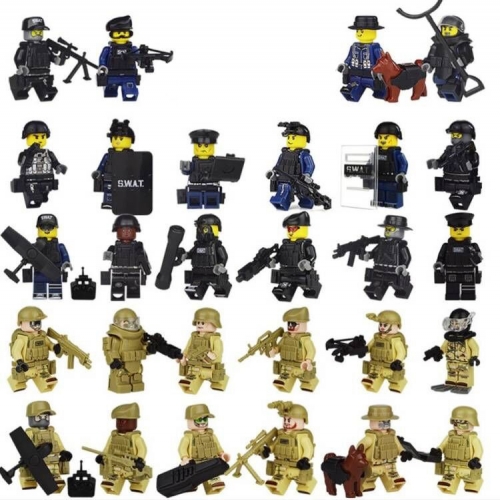 28Pcs SWAT Military Series Soldiers Minifigures Set Building Blocks Mini Figures with Weapons and Accessories