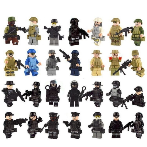 28Pcs SWAT Military Soldiers Minifigures Set Building Blocks Mini Figures with Weapons and Accessories