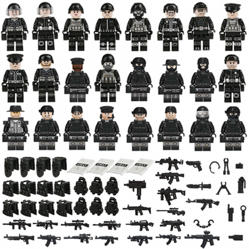 24Pcs Set SWAT Military Soldiers Minifigures Building Blocks Mini Figures with Weapons and Accessories