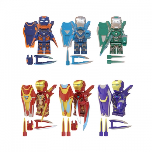 6Pcs Set Iron Man Minifigures Building Blocks Mini Figure Toys WM6065
