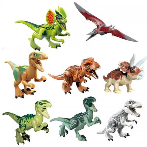8Pcs Dinosaurs Mini Figures for Jurassic World Building Blocks Toys with Moving Parts - Tyrannosaurus Rex Velociraptor Pterosaur