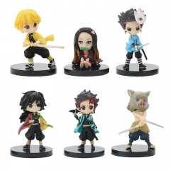 6Pcs Demon Slayer Action Figures PVC Display Models Kids Toys Cake Toppers with Baseplates 6.5CM/2.5Inch Tall