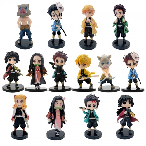 14Pcs Demon Slayer Action Figures Tanjiro Nezuko Zenitsu PVC Model Toys Cake Toppers 7.5CM/3Inch Tall