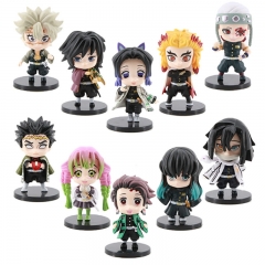 10Pcs Demon Slayer Tanjiro Nezuko Shinobu Action Figures PVC Display Models Toys with Baseplates 7-8CM/2.7-3.1Inch Tall