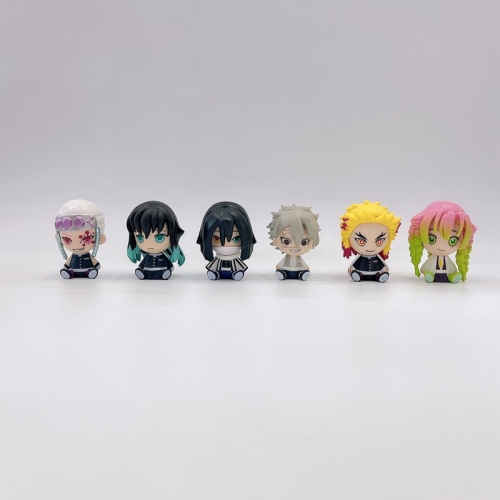 6Pcs Demon Slayer Action Figures PVC Sitting Model Toys Cake Toppers 5CM/2Inch Tall