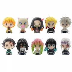 10Pcs Demon Slayer Action Figures Tanjiro Nezuko Inosuke Zenitsu PVC Sitting Model Toys Cake Toppers 5CM/2Inch Tall